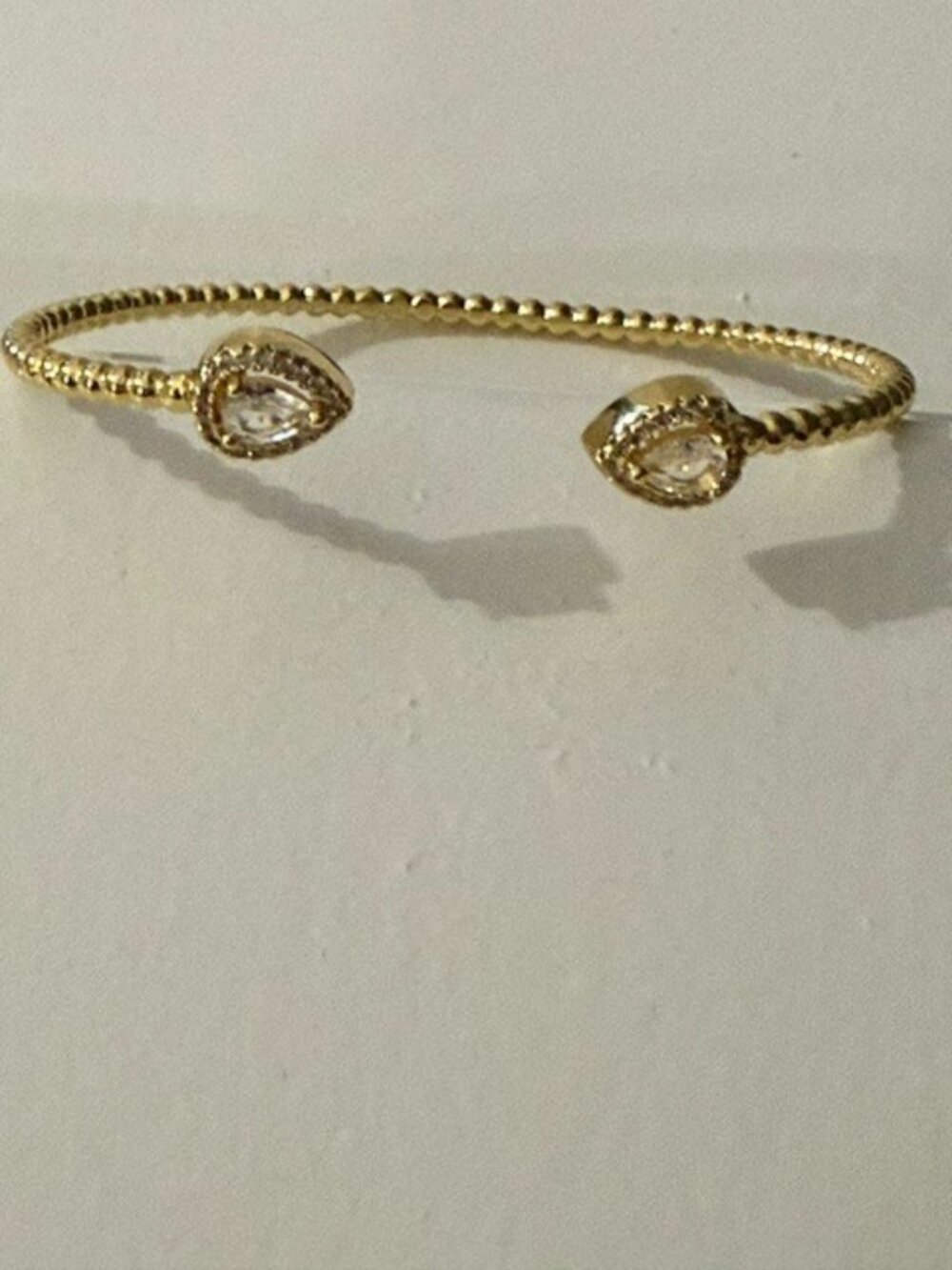 Gold Plated Bracelet Cubic Zirconia CZ Bangle Cuff Adjustable Teardrop Pear Ends